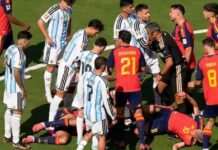 Spain vs Argentina Fight: फ़ाइनल मैच के बाद मैदान बना अखाड़ा, अर्जेंटीना और स्पेन के खिलाड़ी आपस में भिड़े वीडियो वायरल