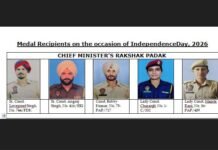 पंजाब पुलिस के पांच जवानों को मुख्यमंत्री रक्षक पदक से किया जाएगा सम्मानित