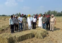 गुरमीत सिंह खुड्डियां ने गुरदासपुर के खेतों में पराली की गांठें बनाकर पंजाब के किसानों से पराली न जलाने की अपील की